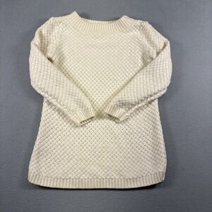 Talbots Womens Medium Cream Basket Weave Knit Sweater Tunic Cotton Blend